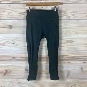 Fabletics Leggings Women Medium Mid Rise Cropped Dark Geen Mesh Panels Pockets
